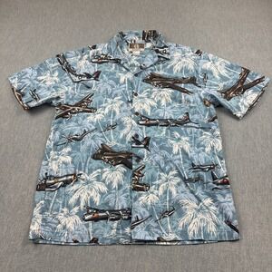 Kalaheo Hawaiian Shirt Mens Medium Blue World War II Bomber Aloha Camp USA Made